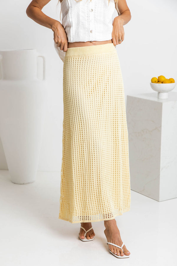 Florence Crochet Midi Skirt - Yellow - The Self Styler