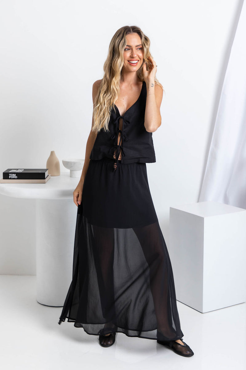 Alli Sheer Maxi Skirt - Black - The Self Styler