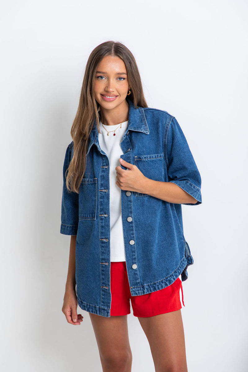 Marley Oversized Denim Shirt - Dark Blue Wash - The Self Styler - The Self Styler