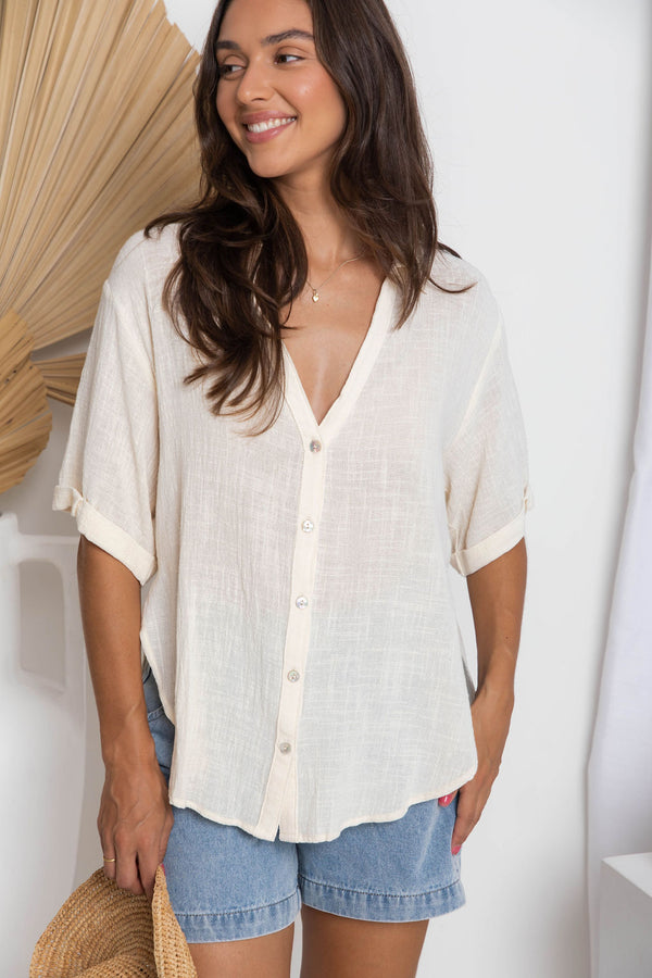 Dylan Linen Shirt - Cream - The Self Styler