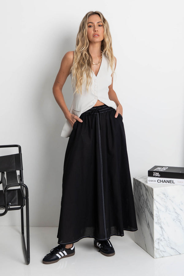 Ellie Contrast Maxi Skirt - Black - The Self Styler