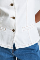 Atlas Denim Vest Top - Ivory White - The Self Styler