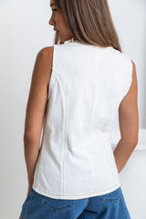 Atlas Denim Vest Top - Ivory White - The Self Styler