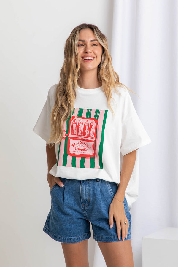 Rylee Relaxed-Fit Graphic Tee - Sardines Print - The Self Styler