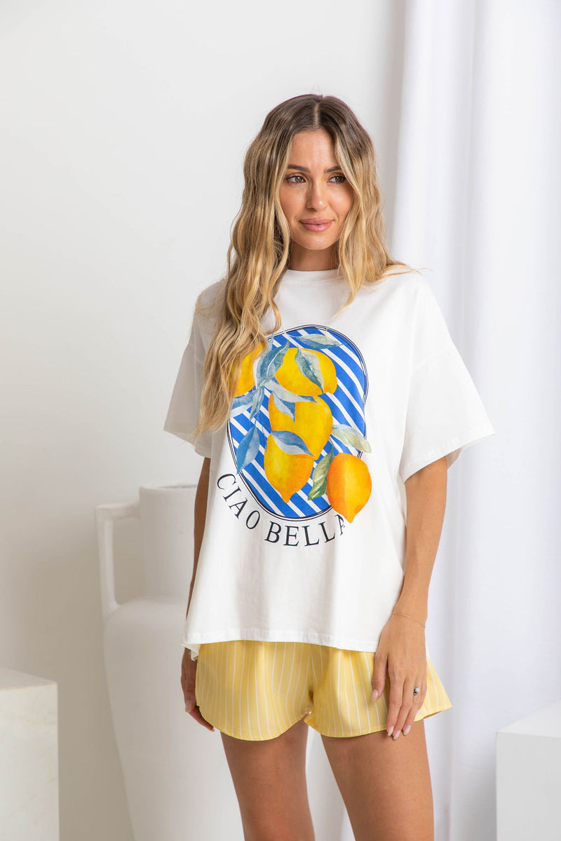 Saint Relaxed-Fit Graphic Tee - Blue Lemon Print - The Self Styler