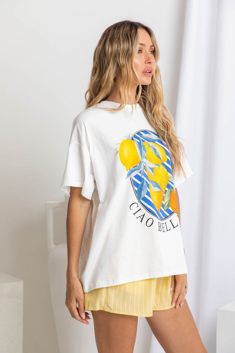 Saint Relaxed-Fit Graphic Tee - Blue Lemon Print - The Self Styler