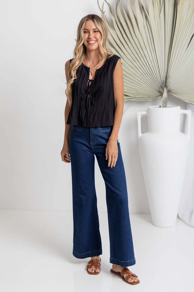 Stevie Wide-Leg Denim Jeans - Dark Wash - The Self Styler