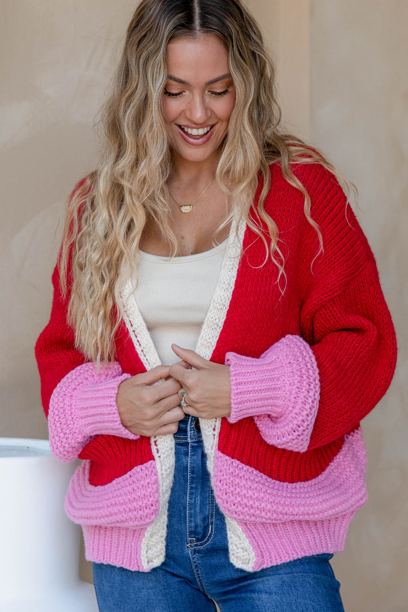 Winnie Knit Cardigan - Pink and Red - The Self Styler