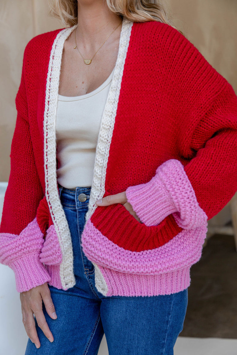 Winnie Knit Cardigan - Pink and Red - The Self Styler