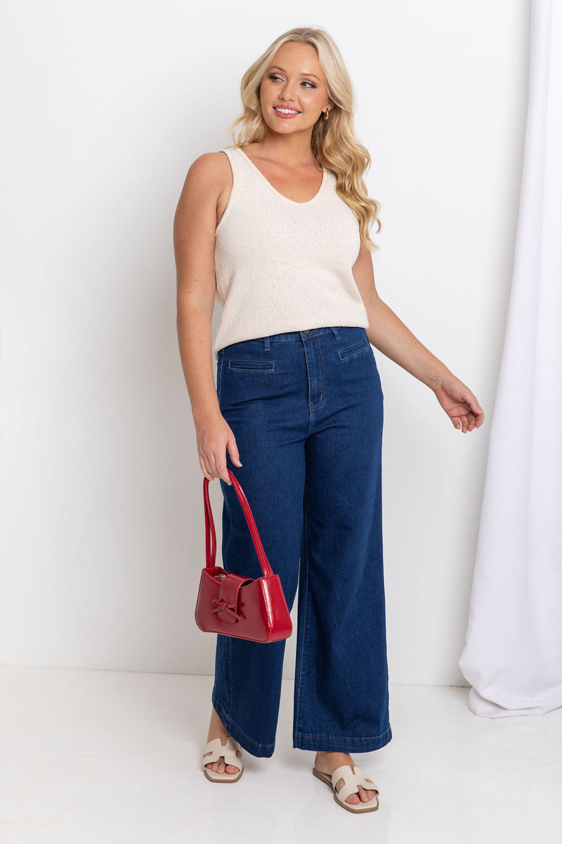 Stevie Wide-Leg Denim Jeans - Dark Wash - The Self Styler