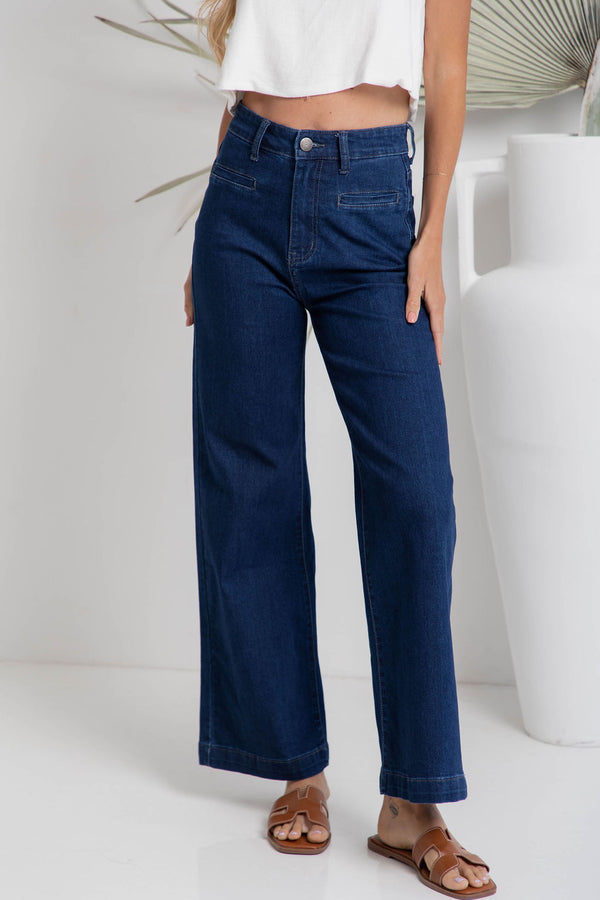 Stevie Wide-Leg Denim Jeans - Dark Wash - The Self Styler