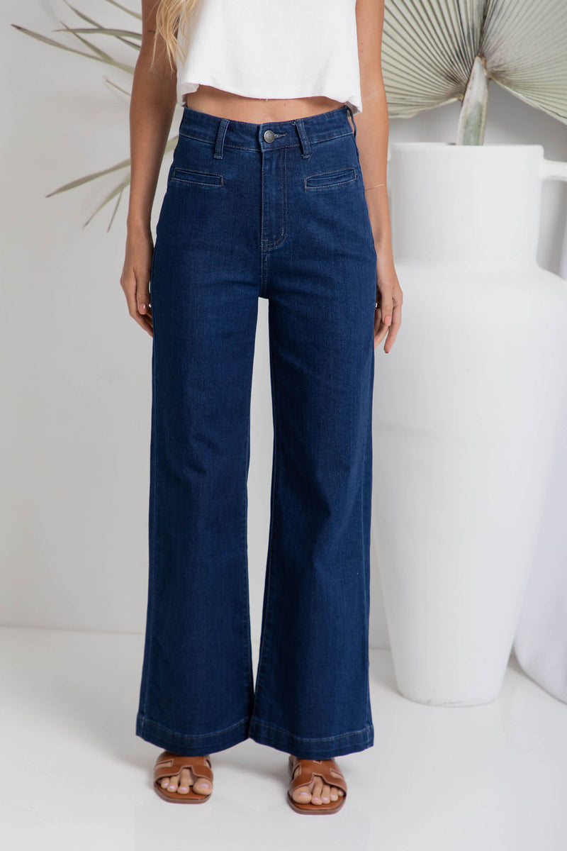 Stevie Wide-Leg Denim Jeans - Dark Wash - The Self Styler