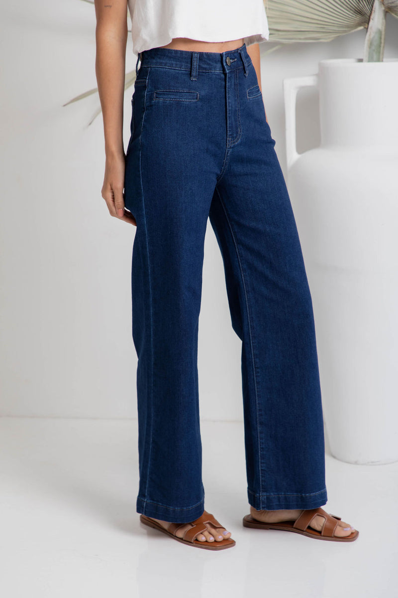 Stevie Wide-Leg Denim Jeans - Dark Wash - The Self Styler