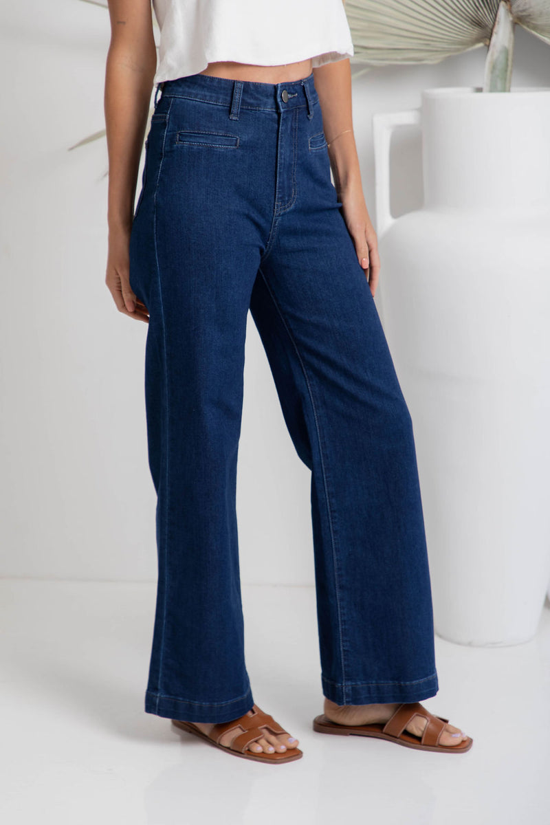 Stevie Wide-Leg Denim Jeans - Dark Wash - The Self Styler