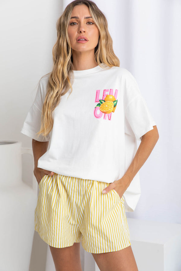 Callie Relaxed-Fit Graphic Tee - Pink Lemon Print - The Self Styler