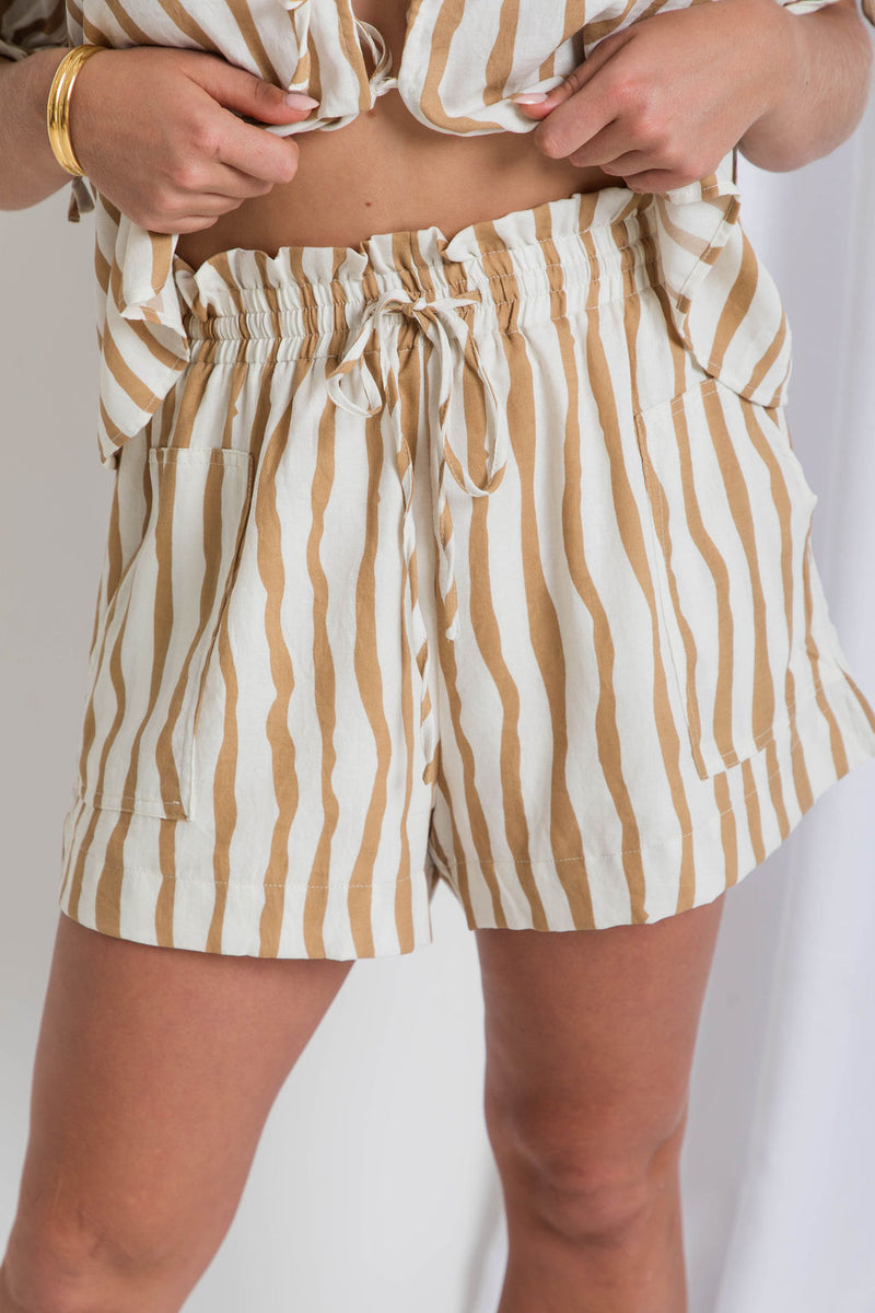 Mabel Shorts - Caramel Stripe - The Self Styler