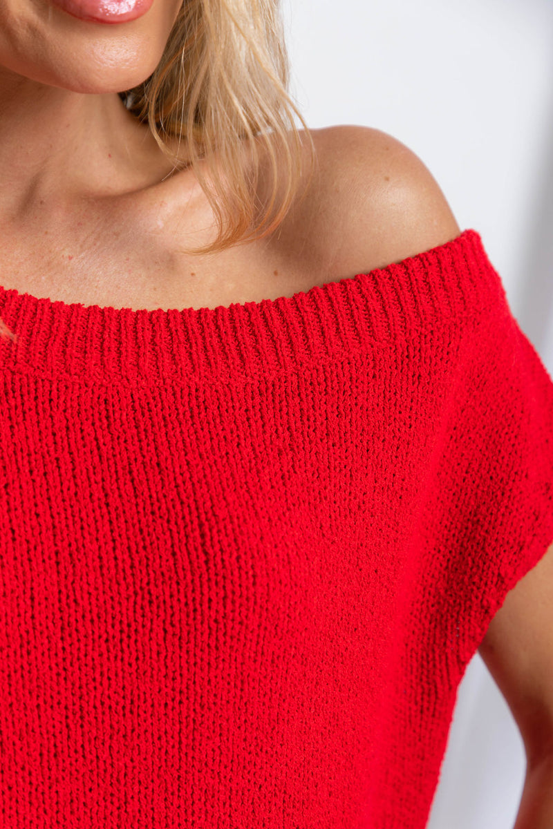 Avalon Off-The-Shoulder Top - Red - The Self Styler