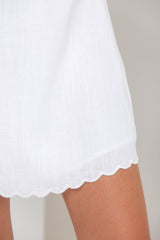 Annie Scallop Trim Linen Skirt - White - The Self Styler