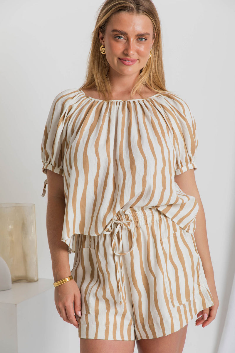 Mabel Shorts - Caramel Stripe - The Self Styler