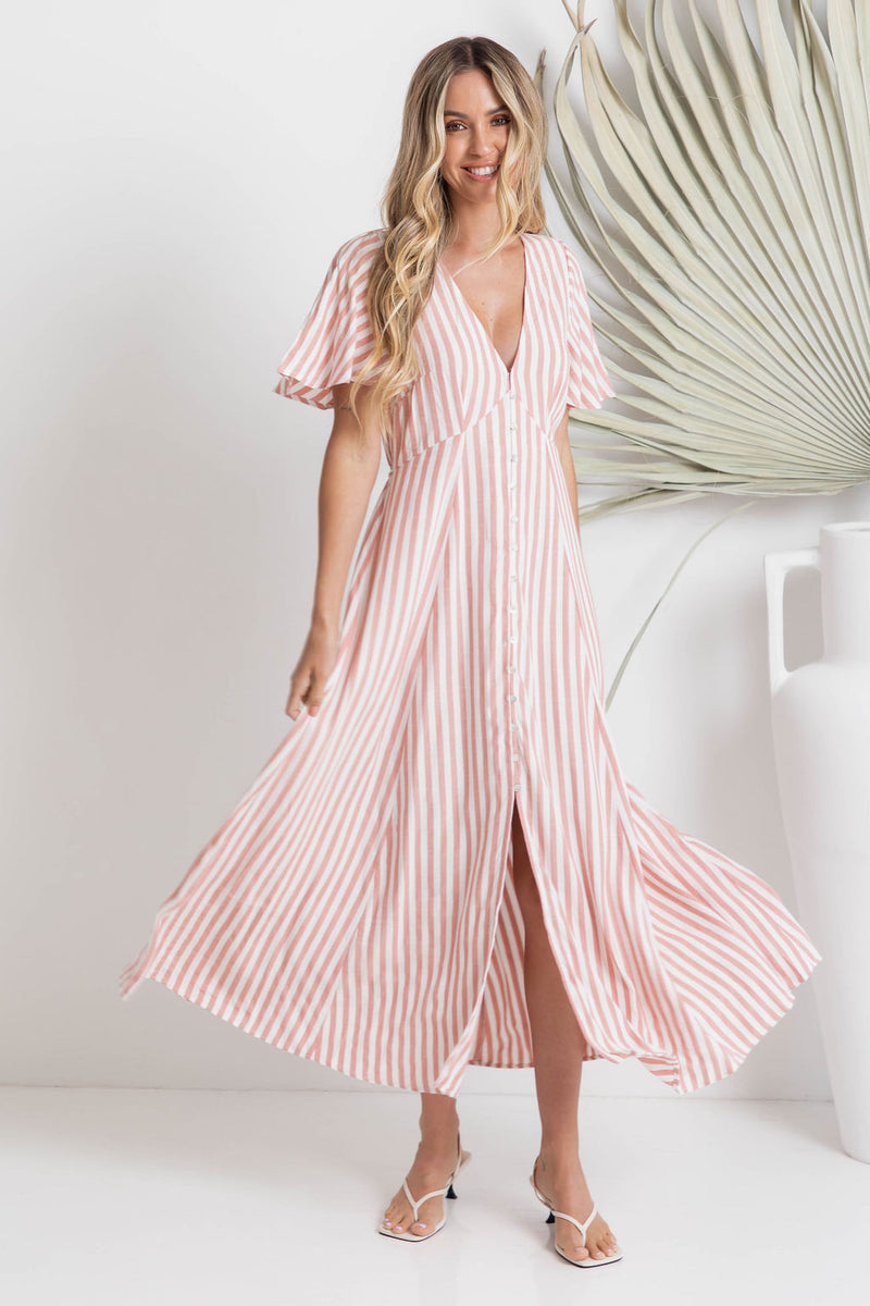 Vienna Maxi Dress - Pink Stripe - The Self Styler