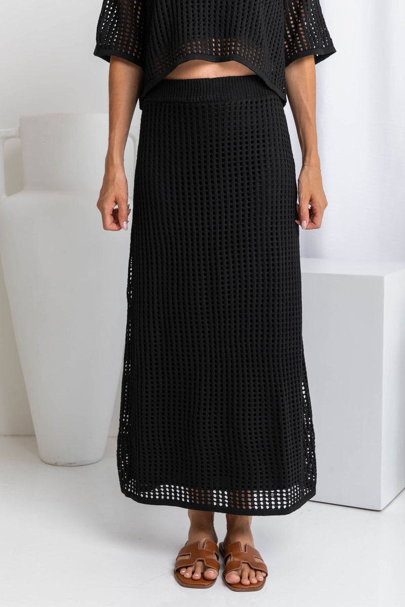 Florence Crochet Midi Skirt - Black - The Self Styler