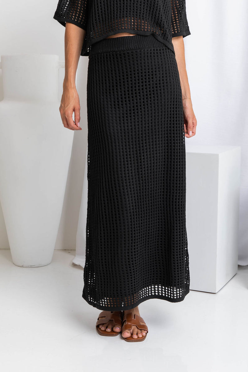 Florence Crochet Midi Skirt - Black - The Self Styler