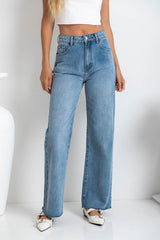 Dakota High-Rise Wide-Leg Denim Jeans - Light Wash - The Self Styler - The Self Styler