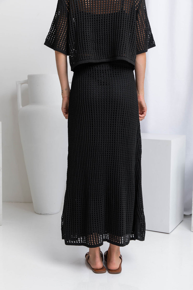 Florence Crochet Midi Skirt - Black - The Self Styler