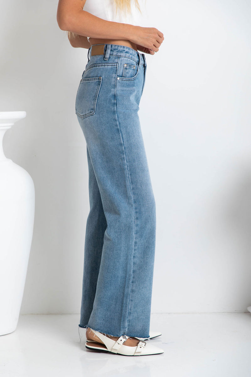 Dakota High-Rise Wide-Leg Denim Jeans - Light Wash - The Self Styler - The Self Styler