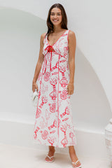 Elka Maxi Dress - White and Red Print - The Self Styler