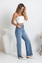 Dakota High-Rise Wide-Leg Denim Jeans - Light Wash - The Self Styler - The Self Styler