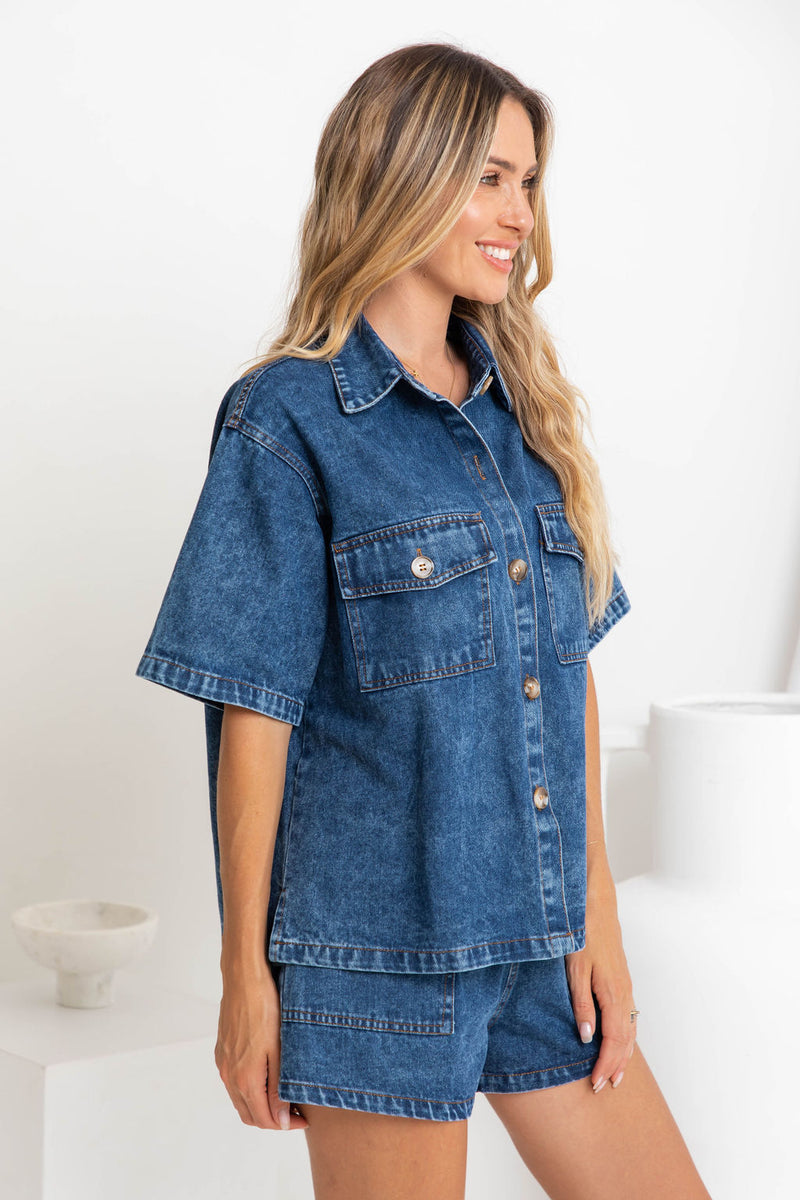 Selene Denim Shirt - Dark Wash - The Self Styler