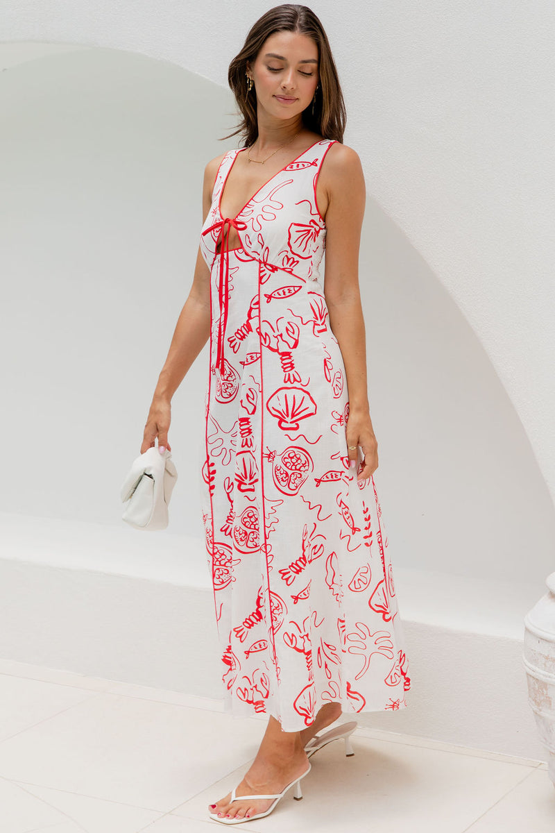 Elka Maxi Dress - White and Red Print - The Self Styler