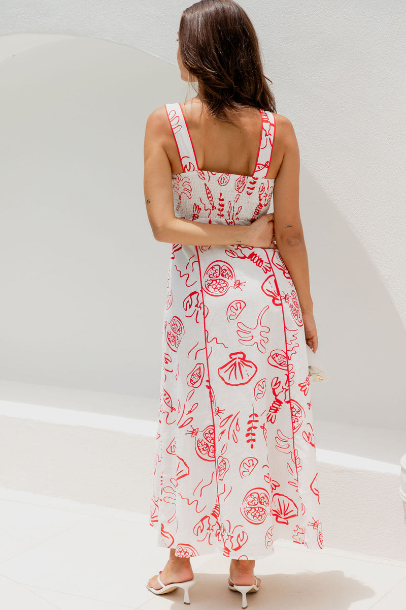 Elka Maxi Dress - White and Red Print - The Self Styler