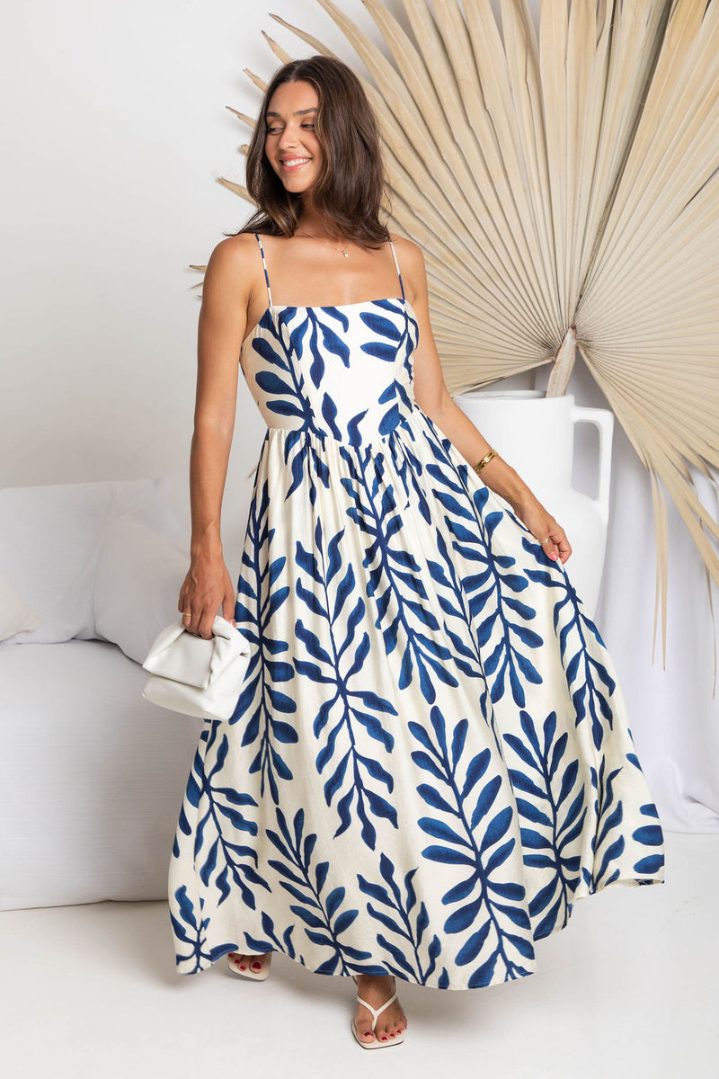 Indigo Maxi Dress - Blue and Cream - The Self Styler