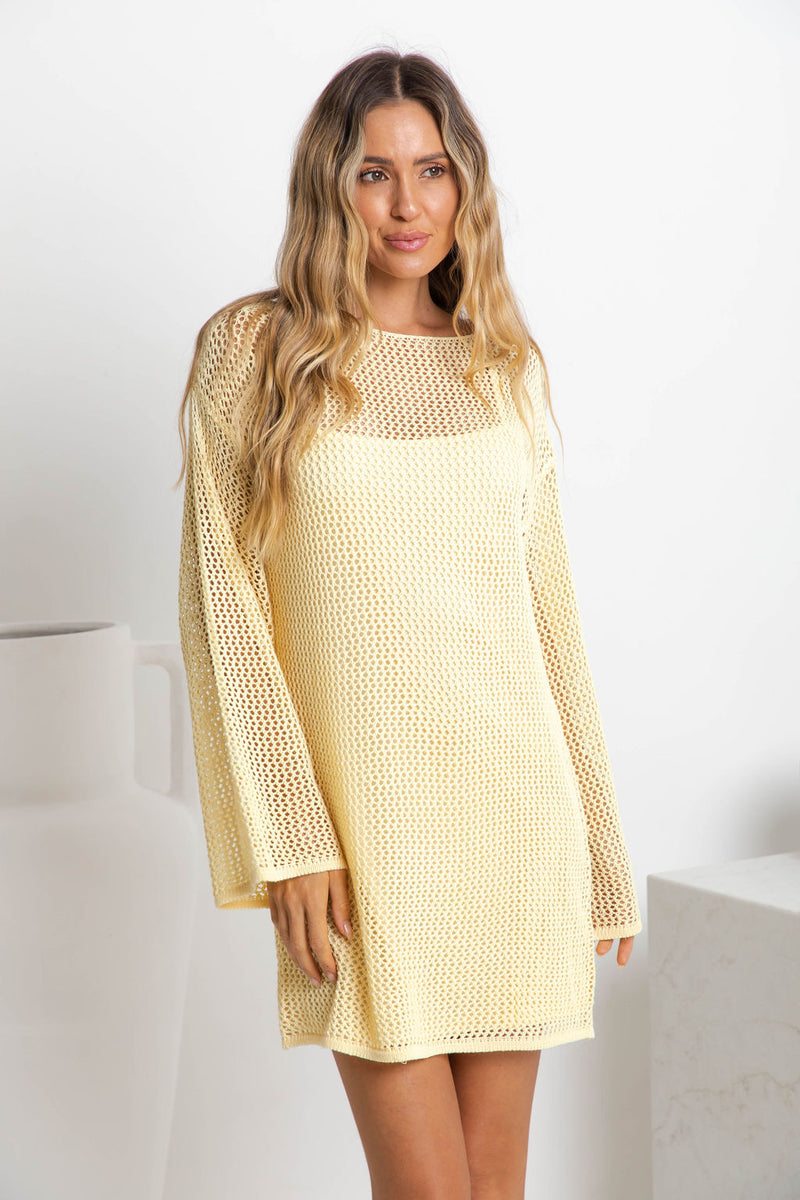 Cabo Crochet Mini Dress - Butter Yellow - The Self Styler