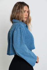 Elle Crop Denim Jacket - Blue - The Self Styler