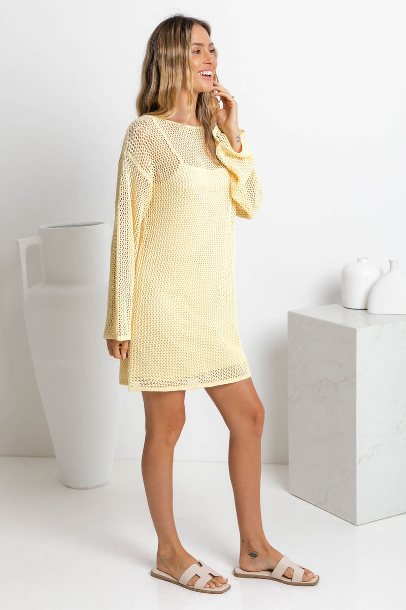 Cabo Crochet Mini Dress - Butter Yellow - The Self Styler