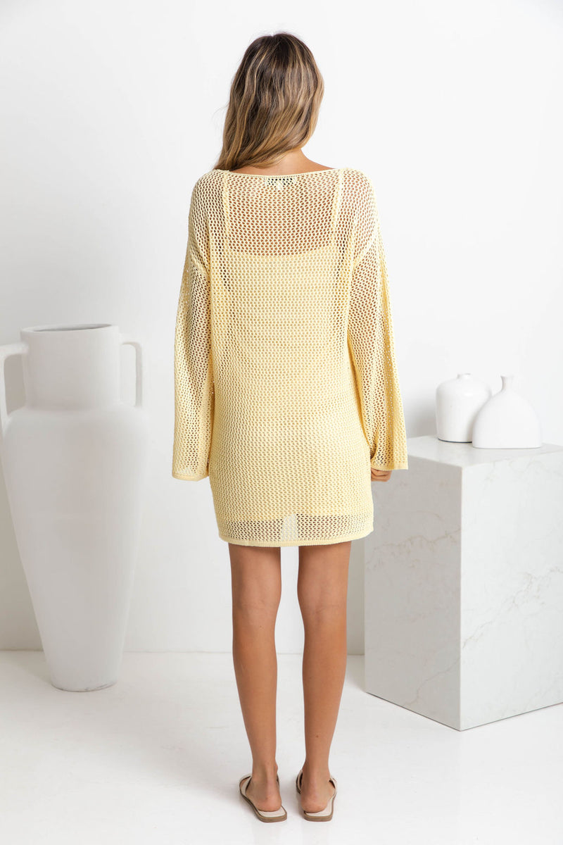 Cabo Crochet Mini Dress - Butter Yellow - The Self Styler