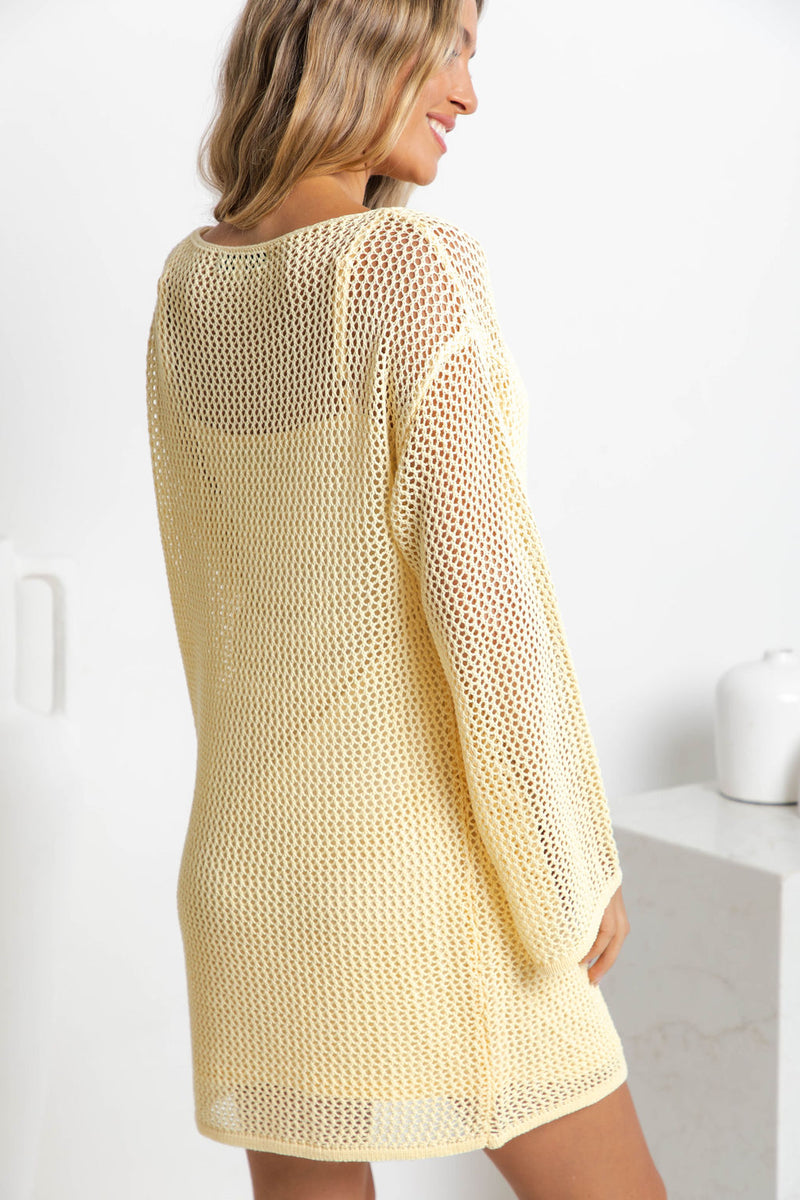 Cabo Crochet Mini Dress - Butter Yellow - The Self Styler