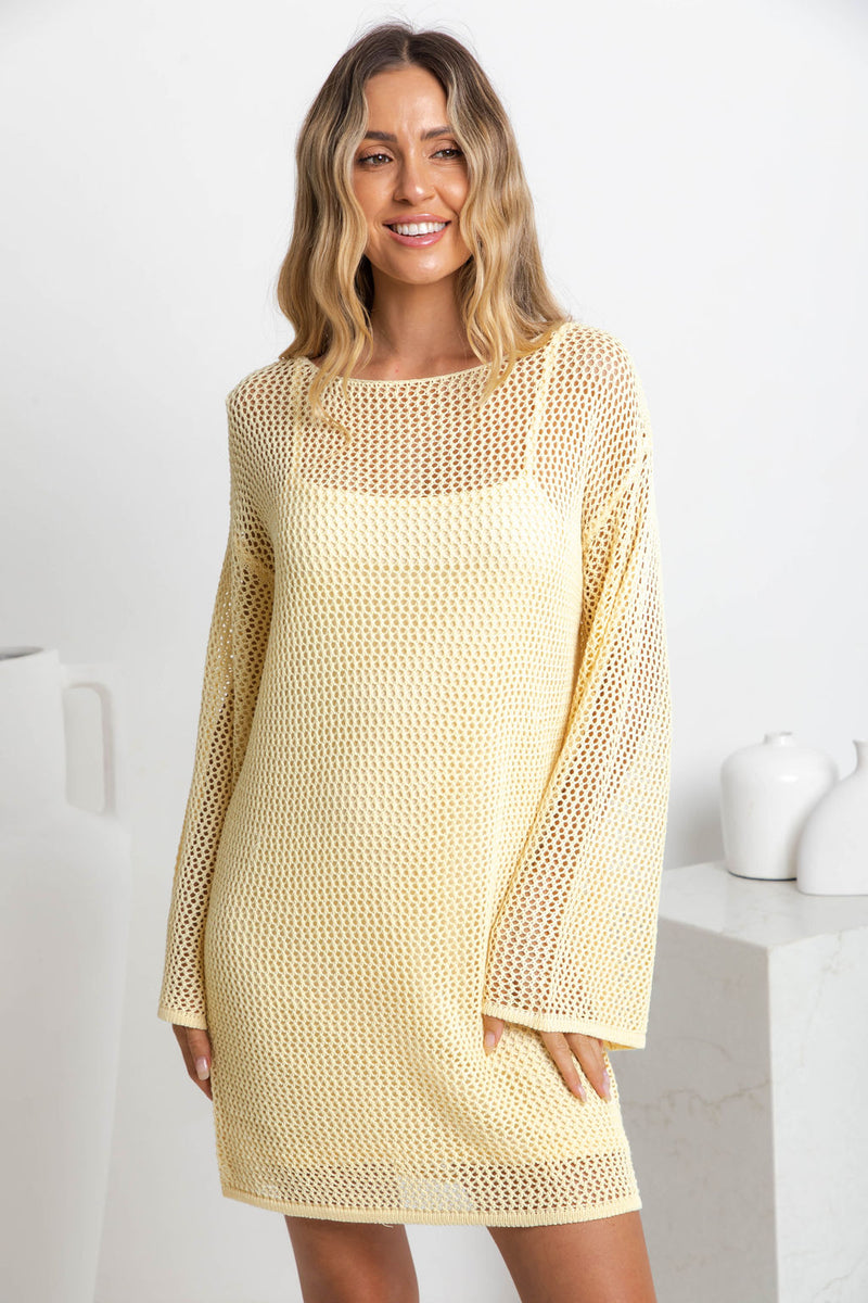 Cabo Crochet Mini Dress - Butter Yellow - The Self Styler