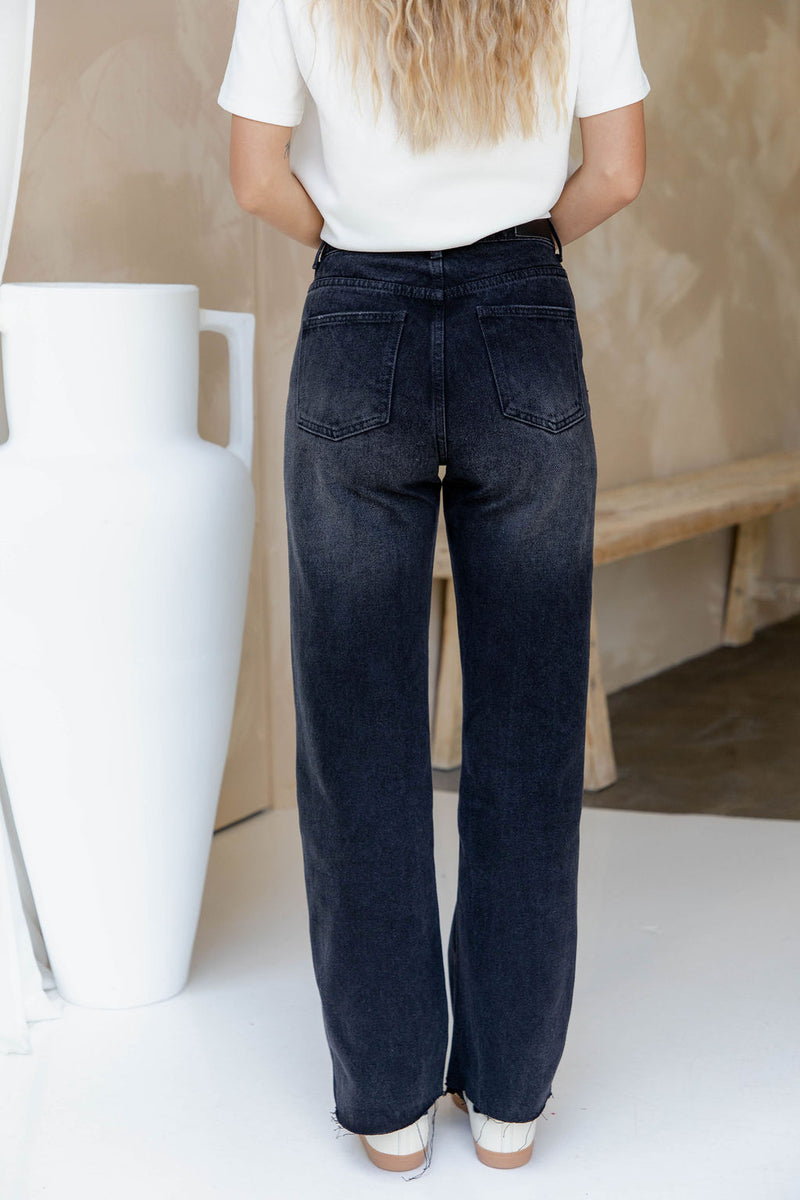 Dakota High-Rise Wide-Leg Denim Jeans - Black Wash - The Self Styler - The Self Styler