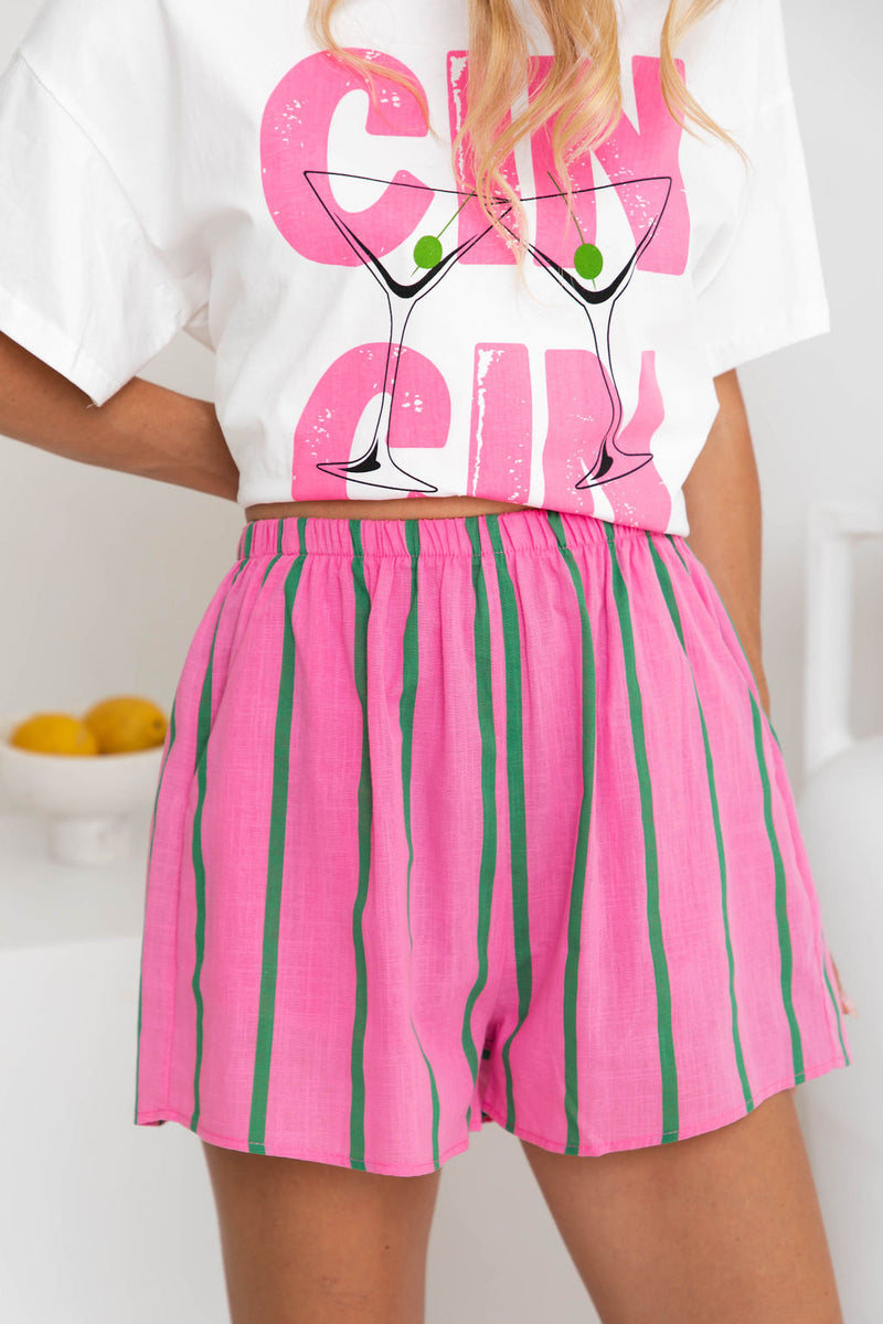 Bonnie Shorts - Pink and Green Stripes - The Self Styler