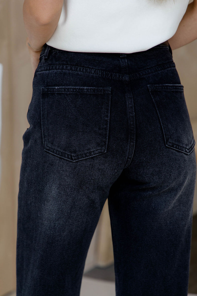 Dakota High-Rise Wide-Leg Denim Jeans - Black Wash - The Self Styler - The Self Styler