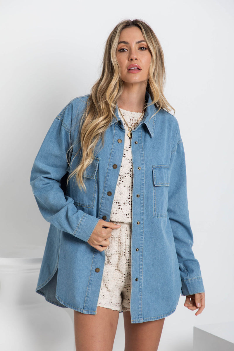 Daizie Denim Long Sleeve Shirt - Light Wash - The Self Styler