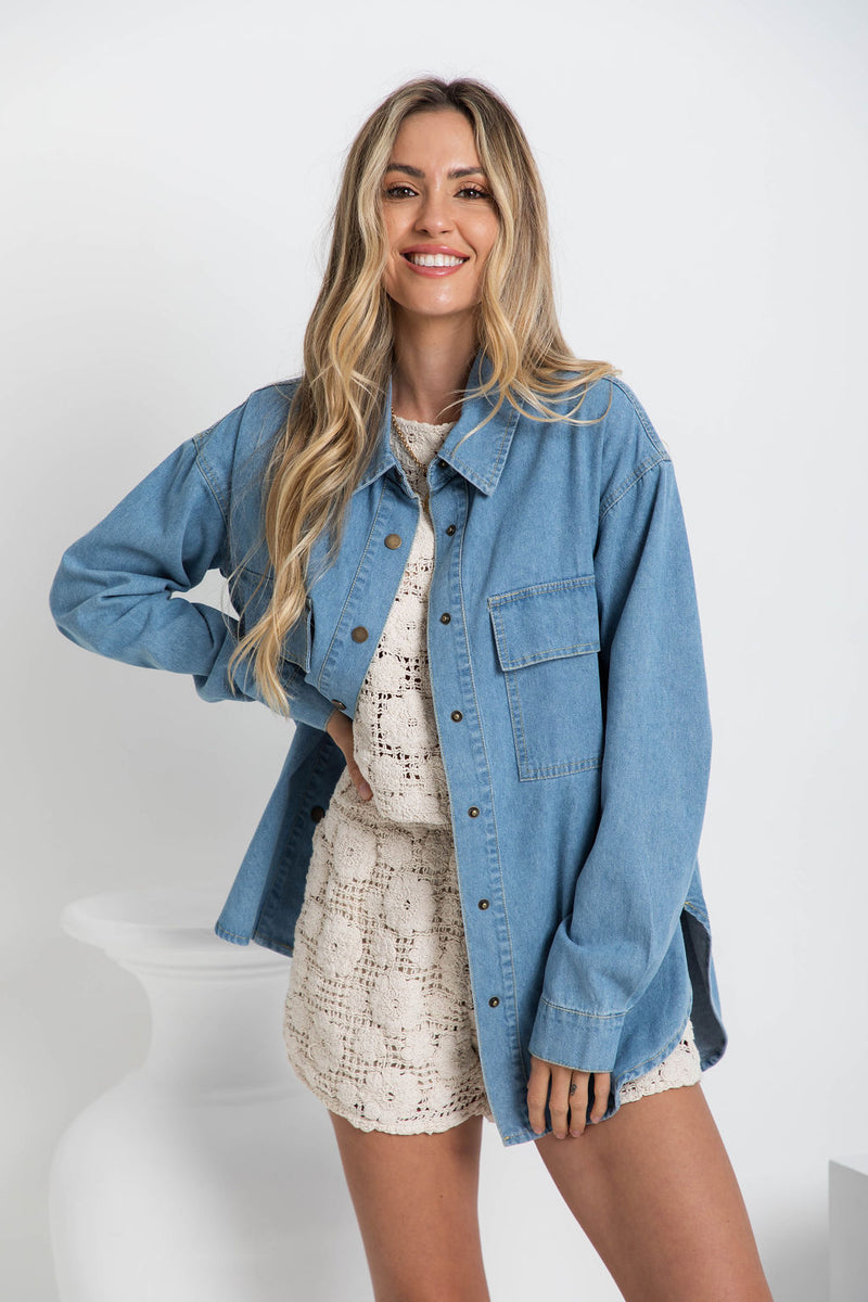 Daizie Denim Long Sleeve Shirt - Light Wash - The Self Styler