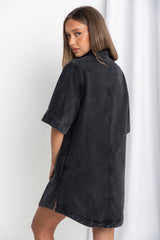 Tallow Relaxed-Fit Denim Mini Dress - Black - The Self Styler