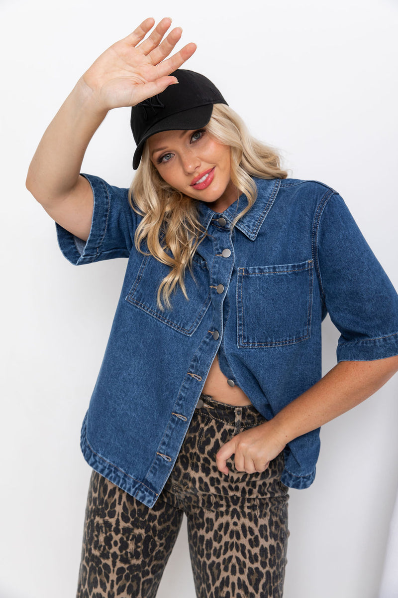 Marley Oversized Denim Shirt - Dark Blue Wash - The Self Styler - The Self Styler