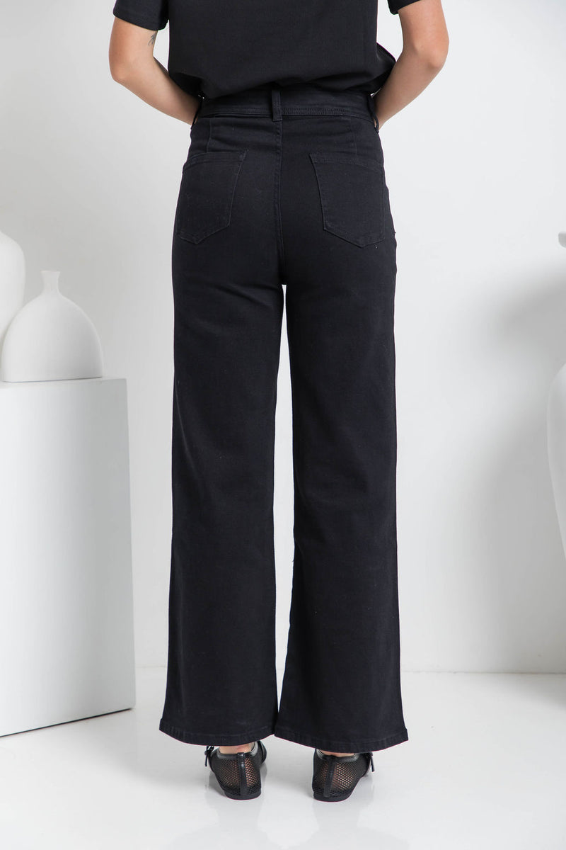 Freya Wide-Leg Denim Jeans - Black - The Self Styler