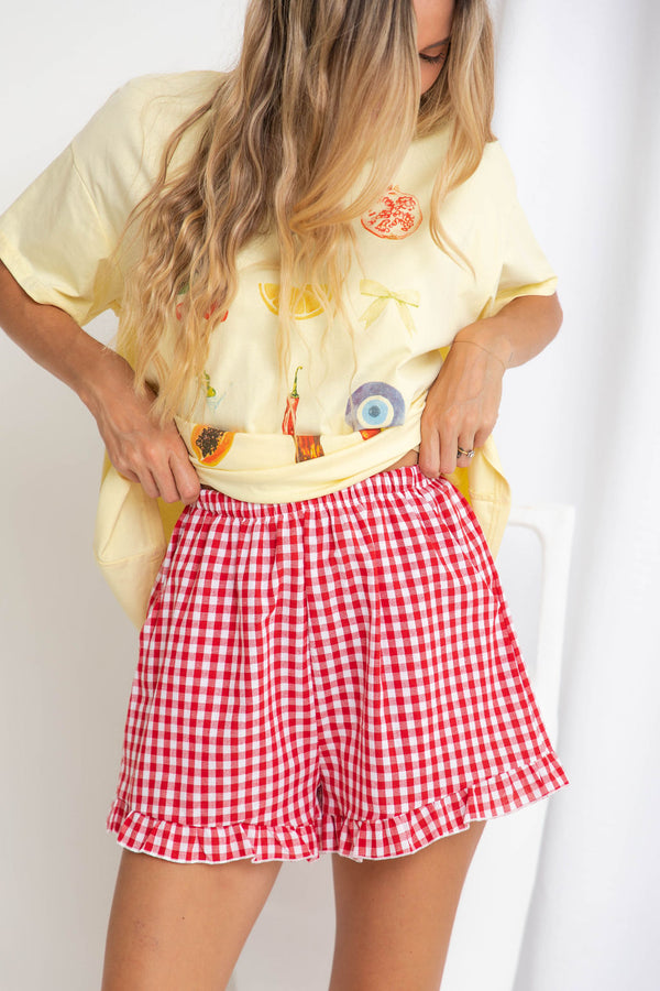 Charlie Frill Shorts - Red Gingham - The Self Styler